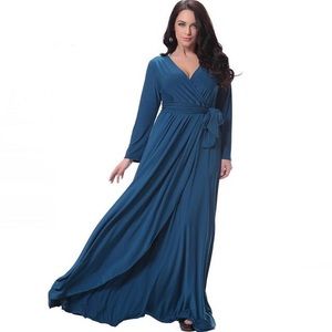 Blue Maxi Longsleeve Modest Jersey abaya dress
